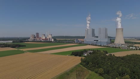 two big cooling towers of active block unit of neurath power station in grevenbroich, germany