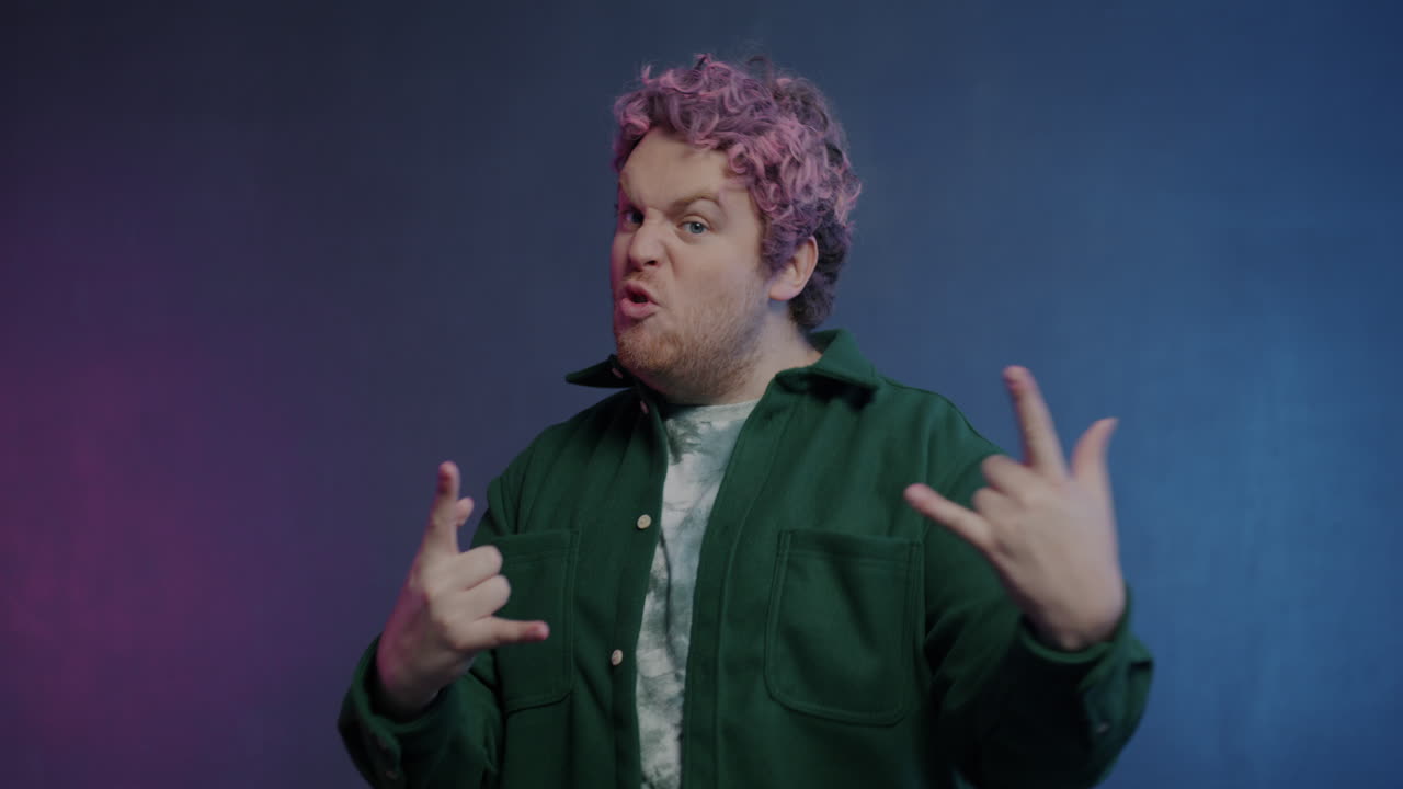 Excited Man with Pink Hair