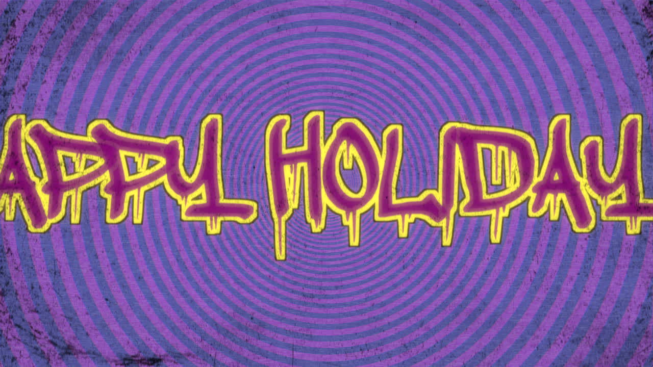 saludos coloridos de vacaciones espiral psicodélico con girando felices cartas de vacaciones