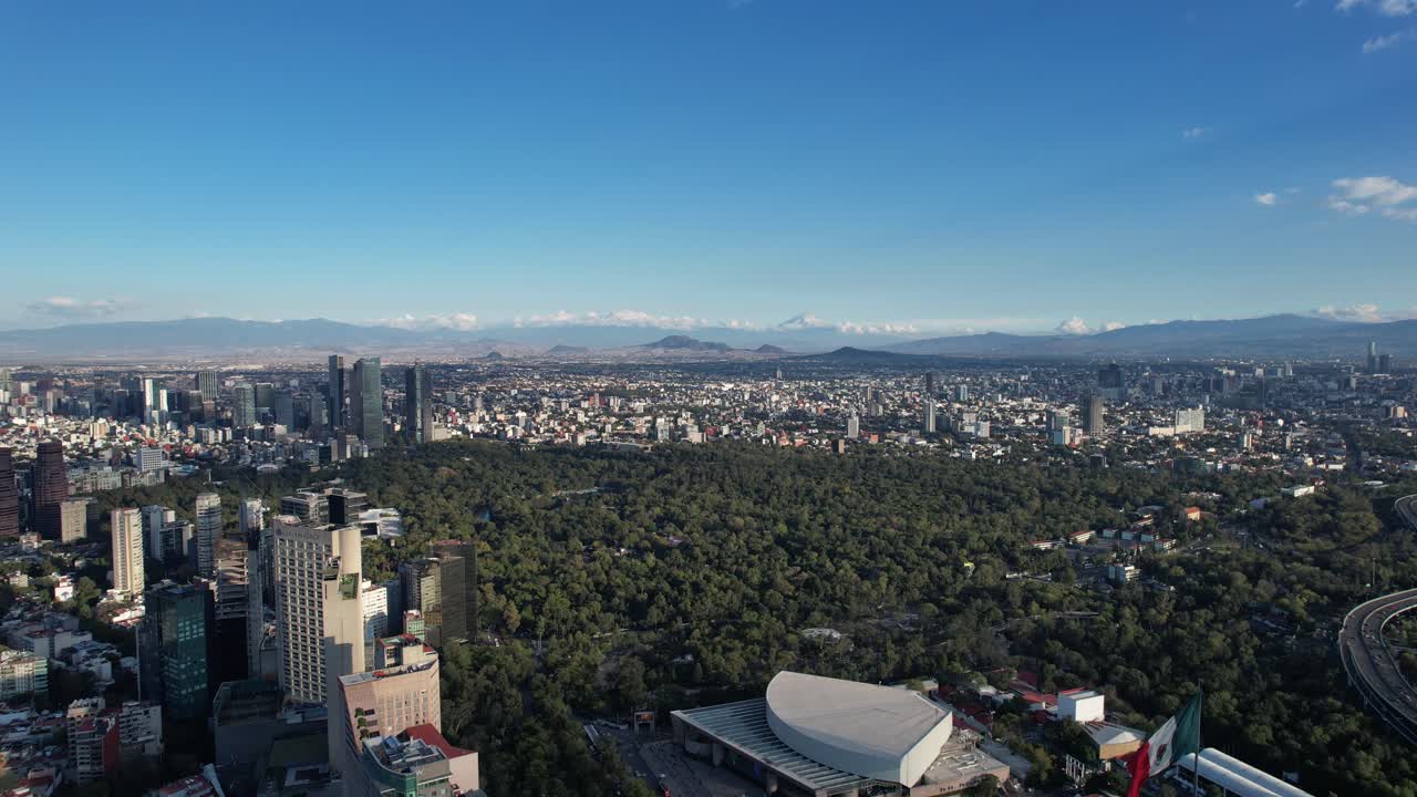 Aerial View of Mexico City Skyline with Chapultepec Park