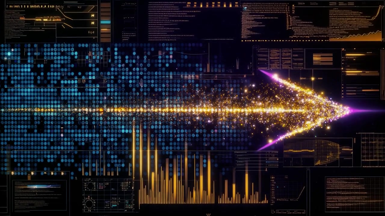 Digital Arrow Moving Through Futuristic Data Interface