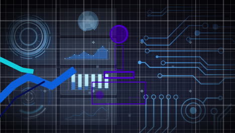animation of videogame controller and blue graphs moving over interface with data processing