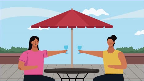 girls in restaurant scene animation