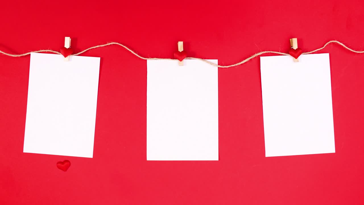 발렌타인 데이를 위해 심장을 가진 종이가 나타나고 빨간 테마의 로프에 갈고리.