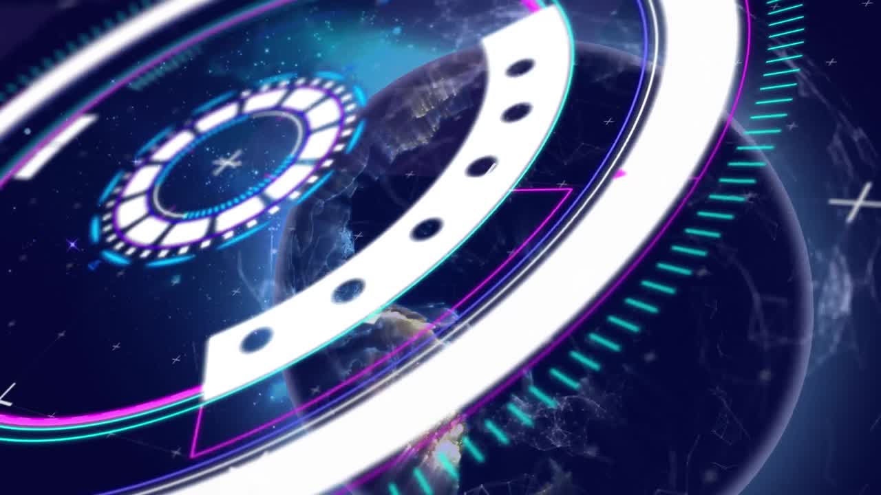 우주에서 지구를 가로지르는 처리 원의 애니메이션