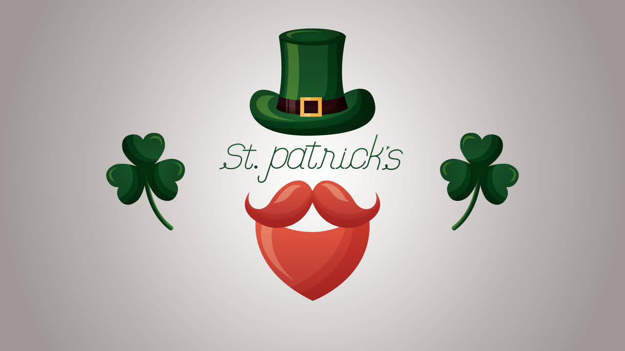 세인트 패트릭스 데이 애니메이션 카드 엘프 모자와 수염