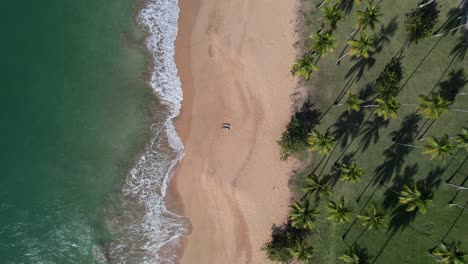 Ein-Paar-Liegt-Am-Strand,-Von-Oben-Gefilmt