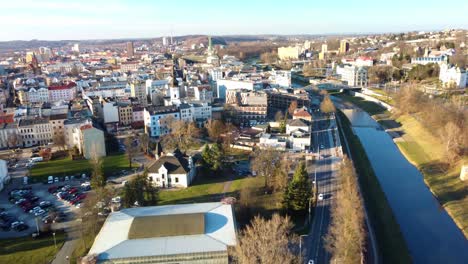 Cityscape-And-Ostravice-River-In-Ostrava,-Czech-Republic