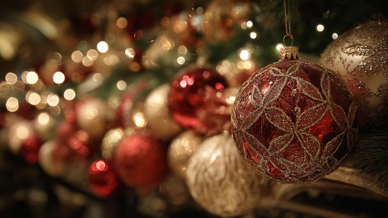 Una deliziosa esposizione di decorazioni festive immortalata in due scatti, che mette in mostra i design intricati e i colori vivaci delle decorazioni natalizie per una gioiosa atmosfera di festa