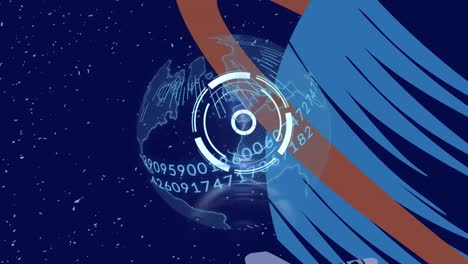 animación de una cerradura de seguridad que gira sobre el globo con procesamiento de datos, sobre el planeta y el cielo nocturno