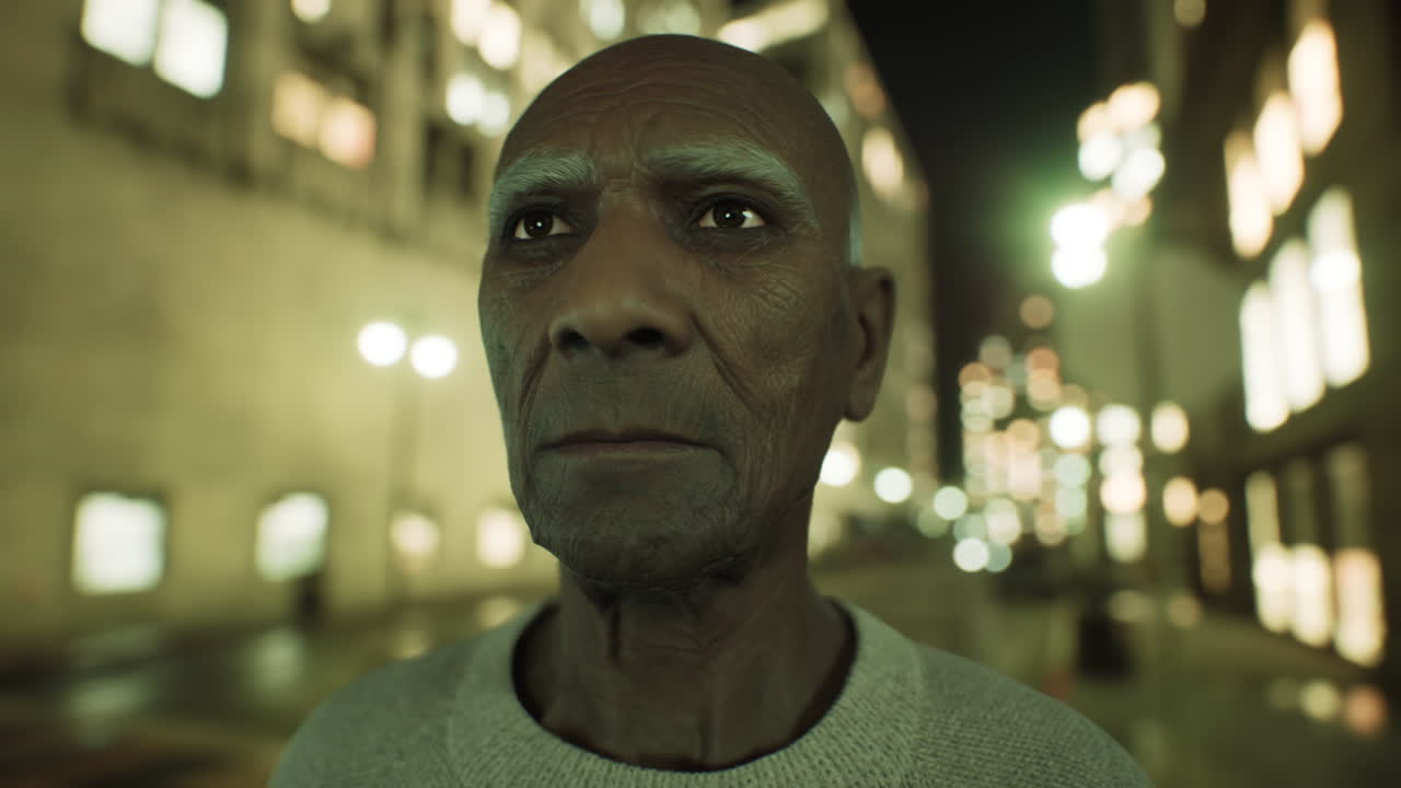 anciano asiático en la gran ciudad por la noche