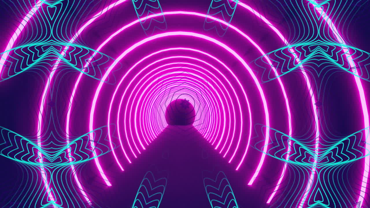 Animation von leuchtenden Mustern in einem neonpinken Tunnel, die einen futuristischen Effekt erzeugen