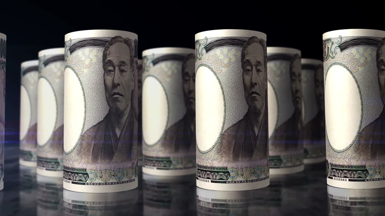 일본 엔 지폐는 원활한 루프로 굴러갑니다.