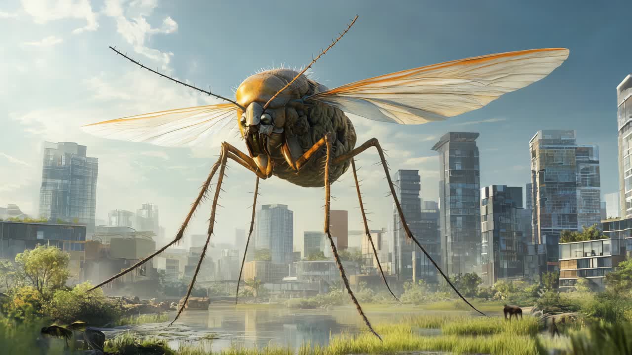 Giant Insect Over a Cityscape