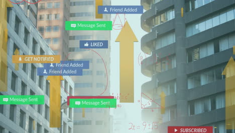 animación del procesamiento de datos de las redes sociales sobre el paisaje urbano
