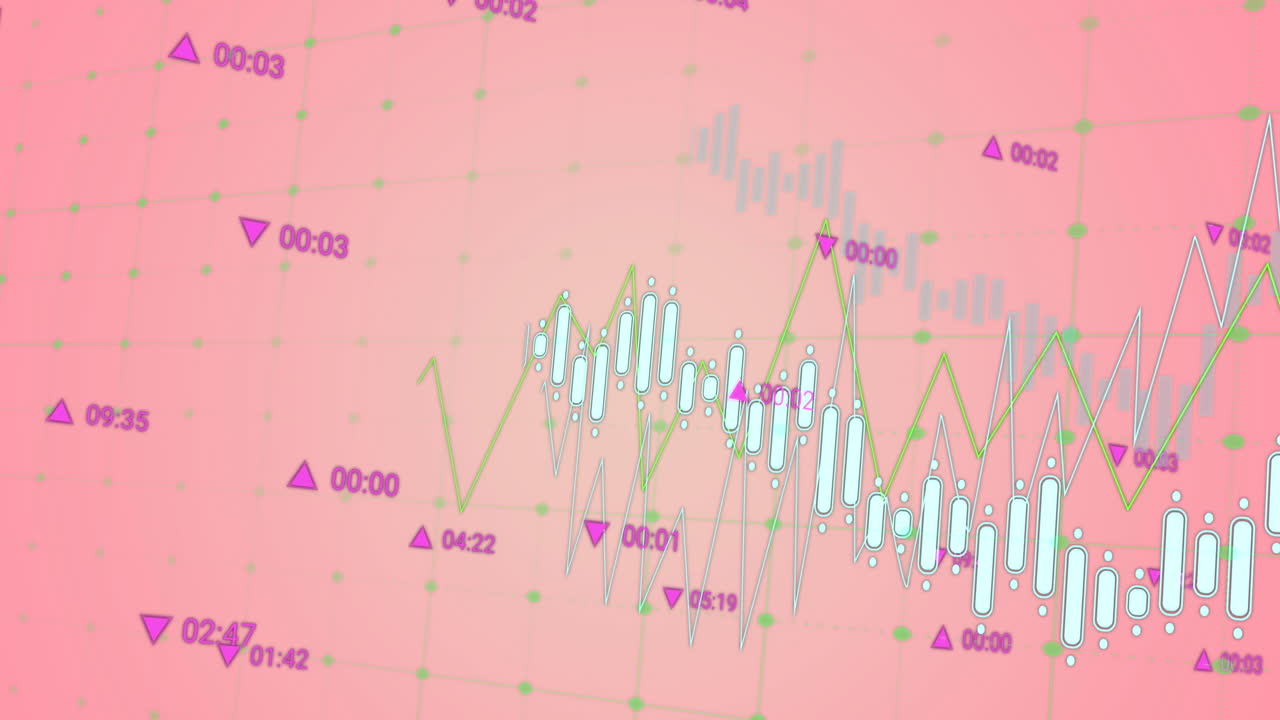 분홍색 배경에 대한 그리드 네트워크를 통해 통계 데이터 처리의 애니메이션