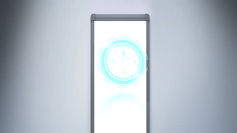 animation of blue clock over whiteboard