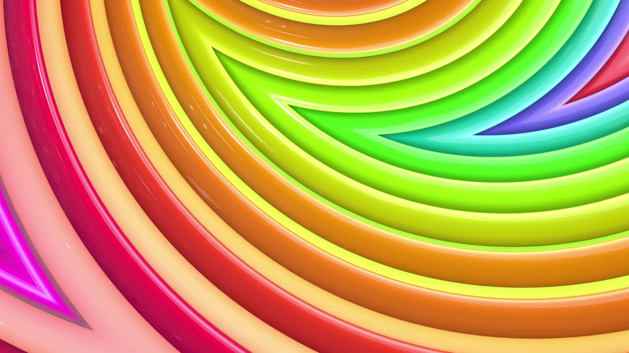 abstracto 3d sin costuras fondo brillante en 4k con cintas de arco iris. rayas multicolores arcoirís se mueven cíclicamente en geometría simple estilo creativo de dibujos animados. animación suave en bucle. 23