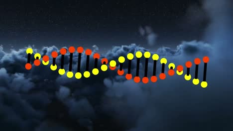 Animation-Eines-DNA-Strangs,-Der-über-Bewölktem-Himmel-Rotiert