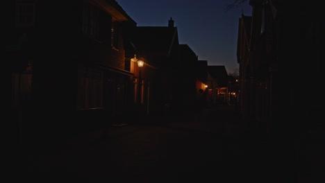 Small,-old-street-in-an-idyllic-medieval-town-at-dusk