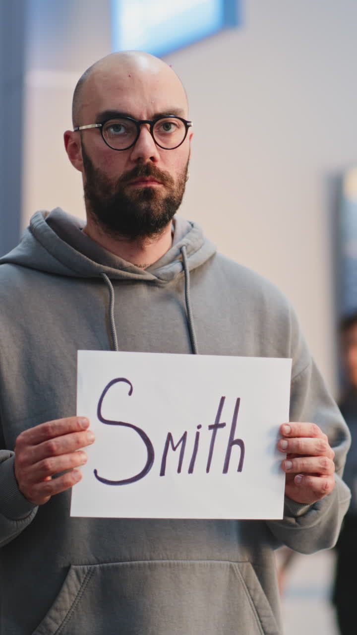 Man Holding a Sign with the Name Smith