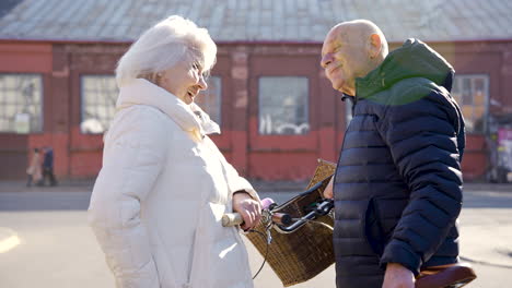 Senior-couple-talking-and-laughing-in-the-park-on-a-winter-day