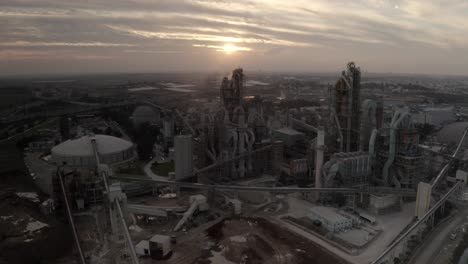 cement plant aerial view at sunset