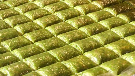 rows of pistachio baklava pastries