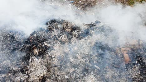 emisión de humo de la quema de basura compuesta de hojas secas y paja