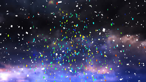 animation of confetti and fireworks exploding against clouds