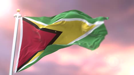 bandera de guyana agitando en el viento en lento al atardecer, bucle