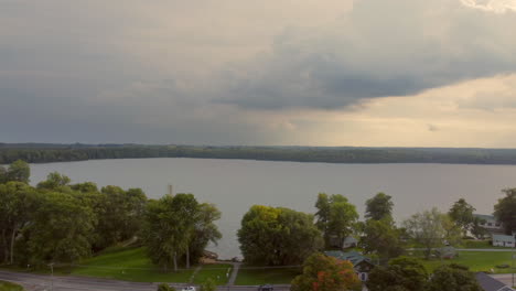 Aerial-view-of-Lake-on-the-Mountain,-Prince-Edward-County,-part-1