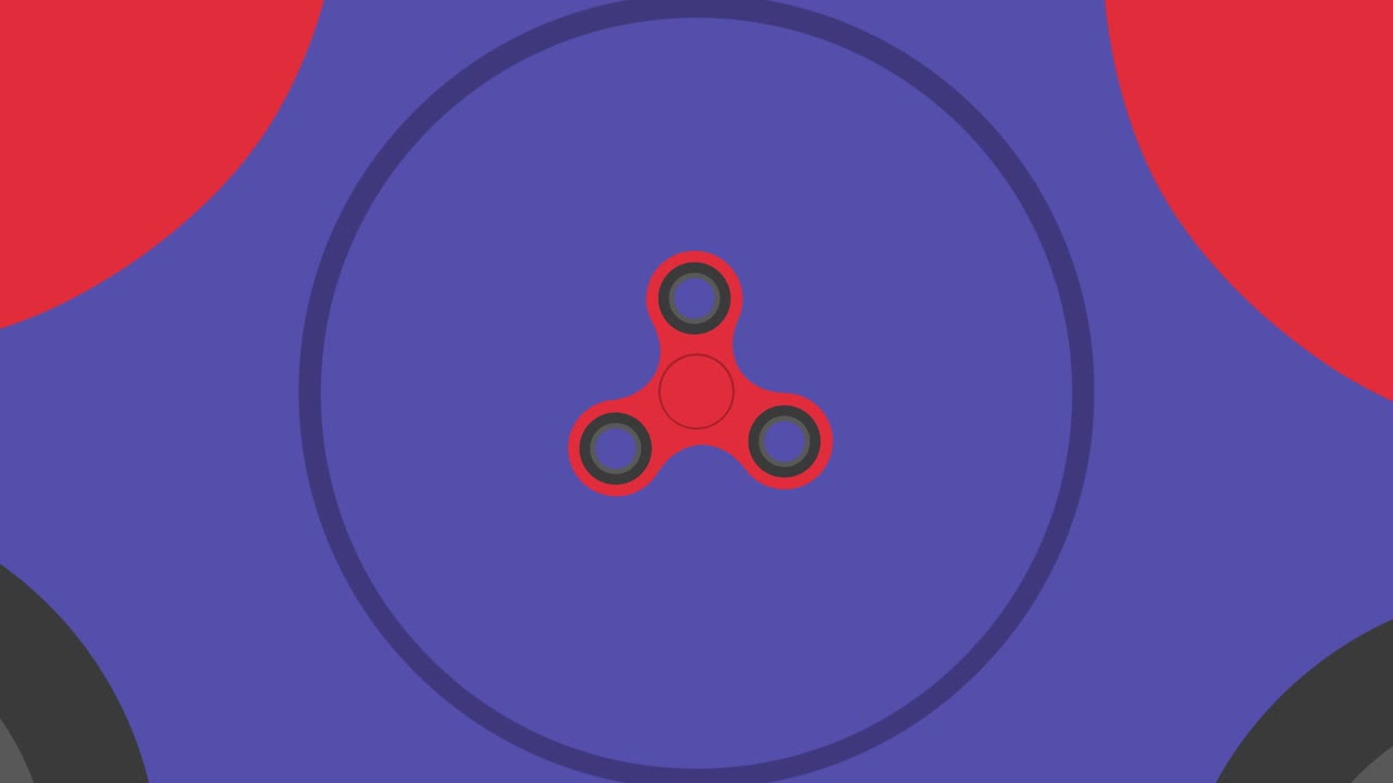 Hand spinners spin on another hand spinner. A toy for concentration. Looped video. Motion graphics.