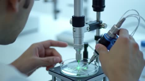 a researcher carefully conducts a precise experiment using advanced technology on a petri dish, showcasing intricate details of scientific exploration and innovation processes.