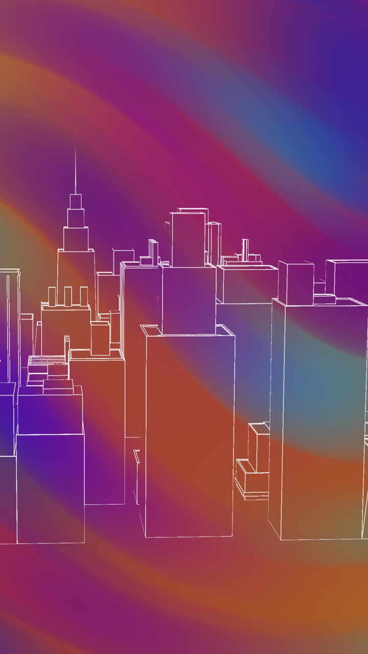 Animation of metaverse city over multicolour changing background