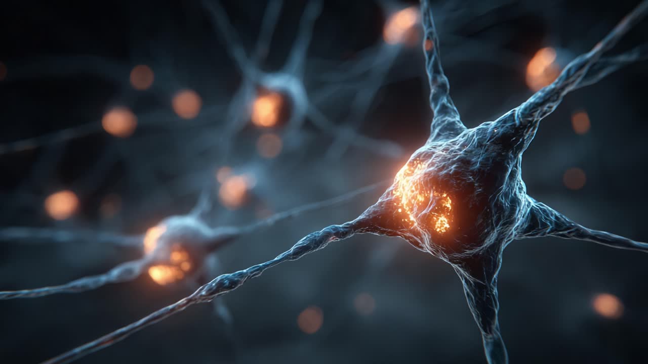 Detailed View of Neurons with Illuminated Synapses Depicting Neural Connections and Information Transmission in a Biologically Inspired Network