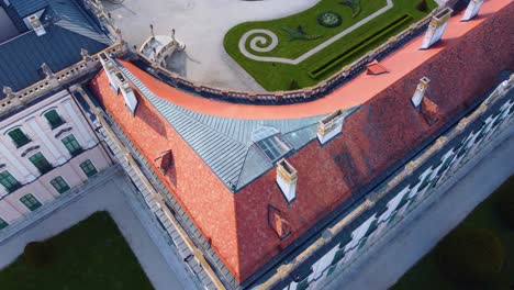 aerial view of the exterior of esterhazy castle and its garden