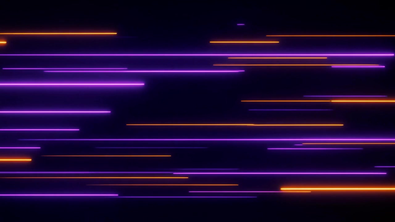 Scie luminose al neon astratte e dinamiche in viola e arancione