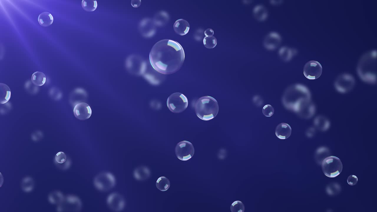 Abstract different soap bubbles, water bubbles Sun light beams shining 4K 3D Green Screen loop Animation.