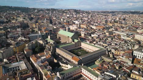 Orbiting-Drone-Shot-Above-Santa-Chiara-Church,-Monastery,-Museum-in-Naples,-Italy