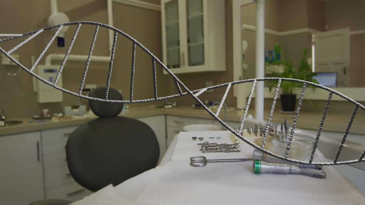 Animation of dna strand and data processing over laboratory