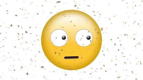 Animation-of-scared-emoji-icon-with-falling-confetti-on-white-background