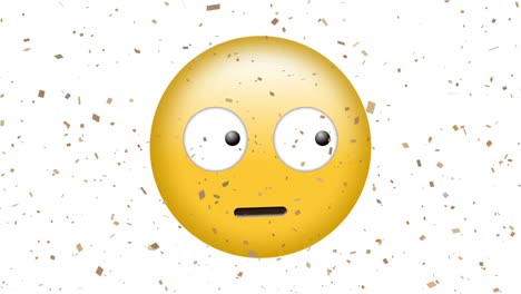animación del icono emoji asustado con confeti cayendo sobre un fondo blanco