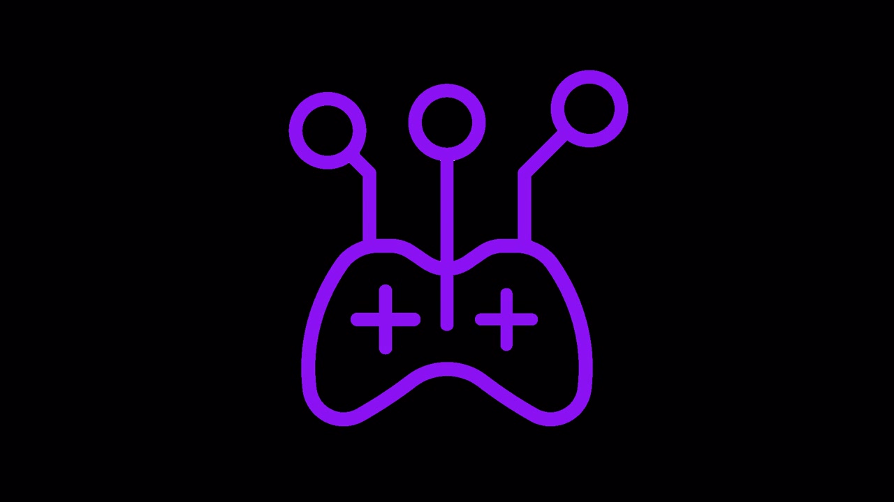 Animated Purple Game Controller Icon with Network Nodes