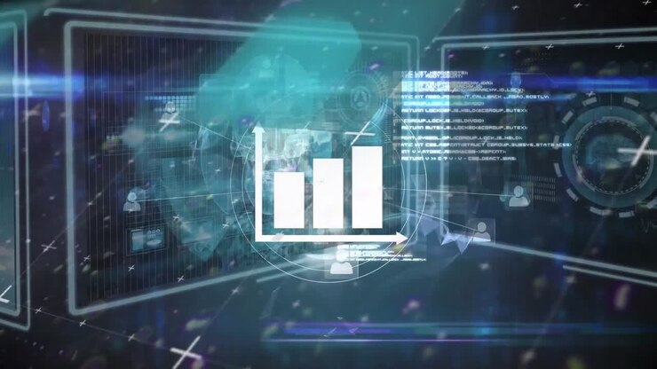 Animasjon av omfangsskanning og databehandling over skjermer
