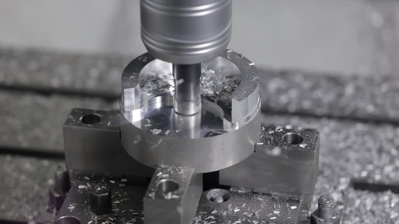 lavorazione dei metalli macchina di fresatura cnc. taglio del metallo tecnologia di lavorazione moderna.