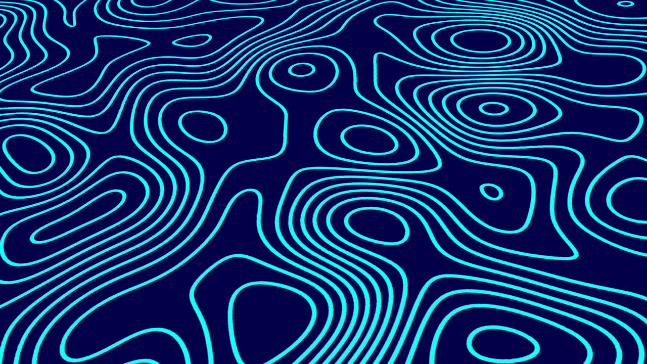 Animation of blue line trails moving in hypnotic motion on seamless loop on blue background