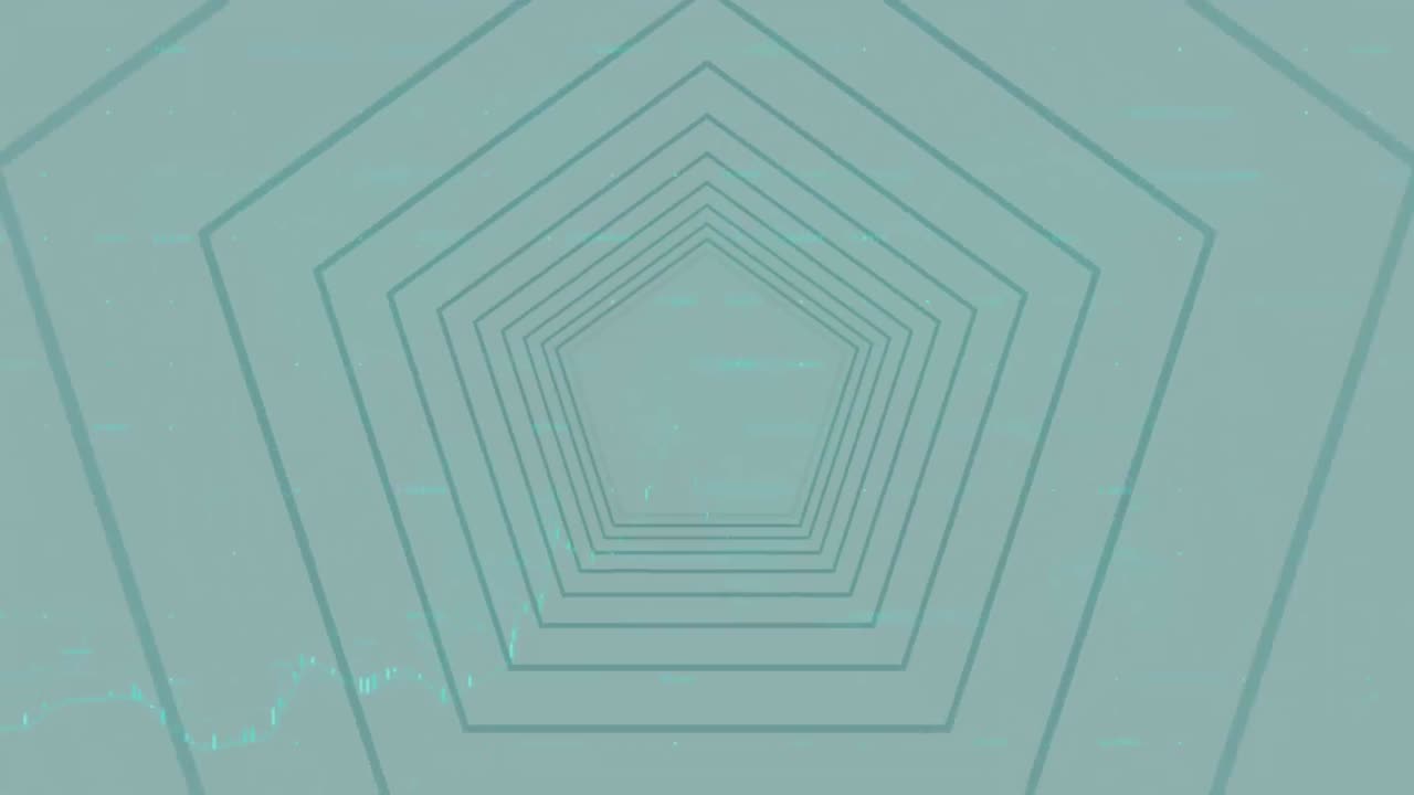 파란색 배경에 그래프를 통해 터널을 형성하는 루프 육각형의 애니메이션
