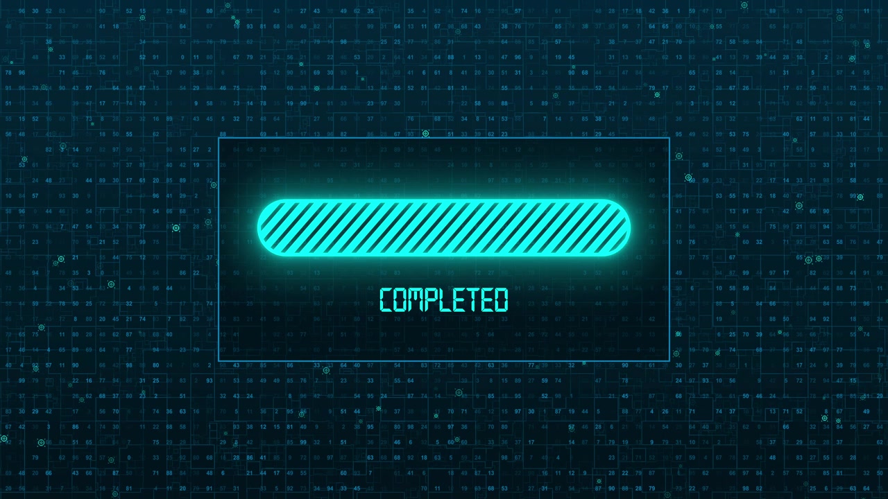 Barra de carga digital progresando sobre un fondo de datos futurista