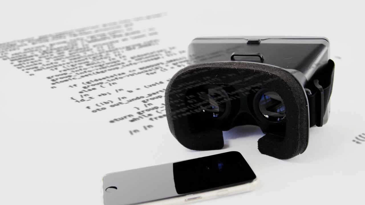 animación del procesamiento de datos científicos sobre auriculares vr sobre fondo blanco